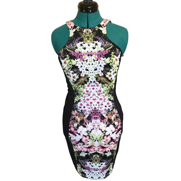 Women's Maggy London Sleeveless Bodycon Dress Floral w/Black Lining Size 4 - Picture 1 of 11